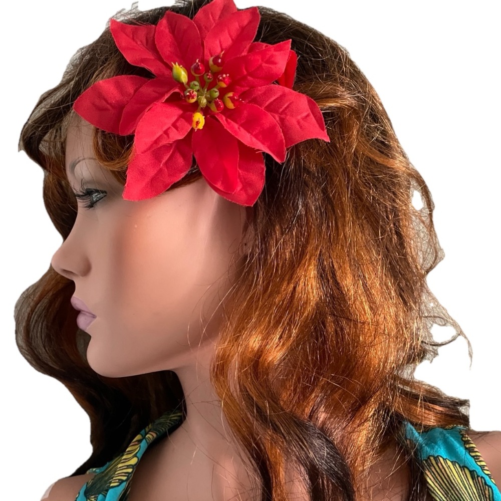 PINUP Rockabilly VLV Hair CLUB Red Fabric Floral One-Size - Picture 11 of 11